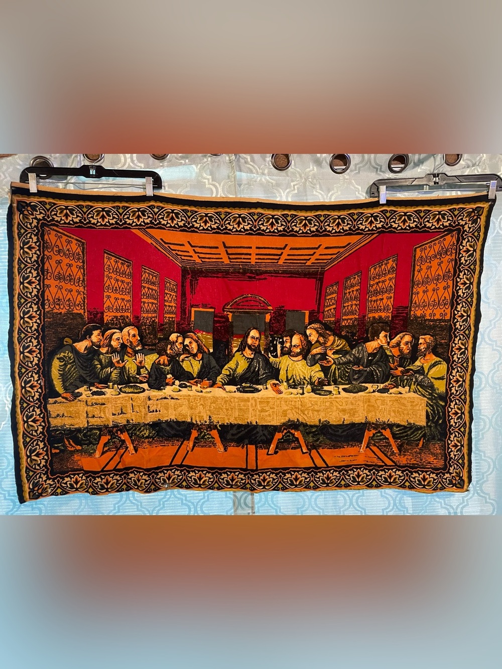 Vintage Retro Turkish-Style The Last Supper Tapestry Wall Hanging 32x50”
Rare